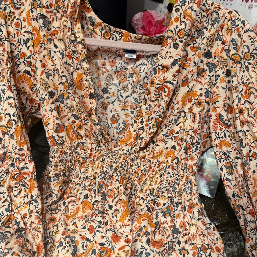 Old Navy Floral Blouse - Orange and Cream - Picture 3 of 4